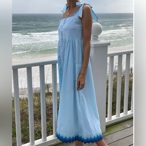 NWT Juliet Dunn London Pale Blue/Tonal Rainbow Dress